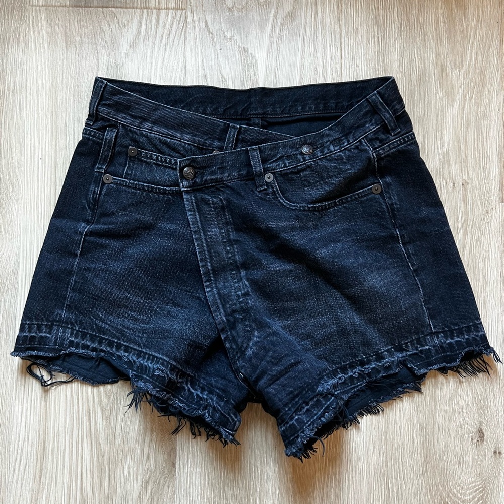 R13 Black Jean Shorts High-Waisted Frayed Hem Jake Black Crossover
